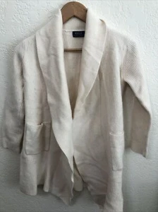 POLO RALPH LAUREN Merino Wool Cashmere Women's Ivory Open Cardigan Sweater M - Picture 1 of 9
