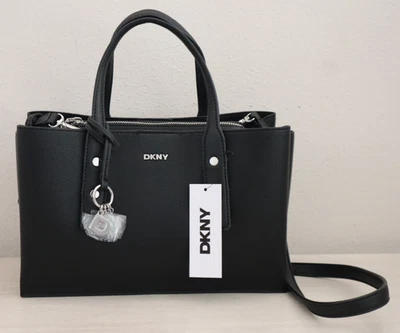 Bolso de hombro/X-body DKNY R53DAN01 negro cuero PU Marla triple compartimento $178 Foto 1 de 4