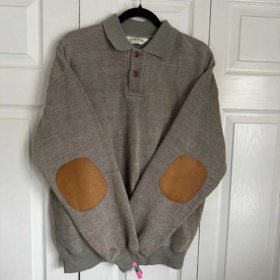 Vintage Orvis Sweatshirt Mens M Collar Elbow Patches Fleece Lined Rugby Grandpa - Image 1 of 4