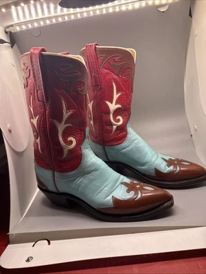 Lucchese 1883 Women’s 6 1/2 B Western Cowgirl Red Blue Cowboy Boots Rare - Image 1 of 4