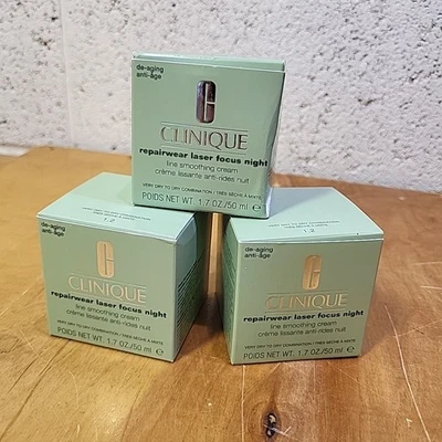 Clinique Repairwear Laser Focus Night Line Smoothing Cream- 50ml-New Lot Of 3Pcs - Image 1 of 4