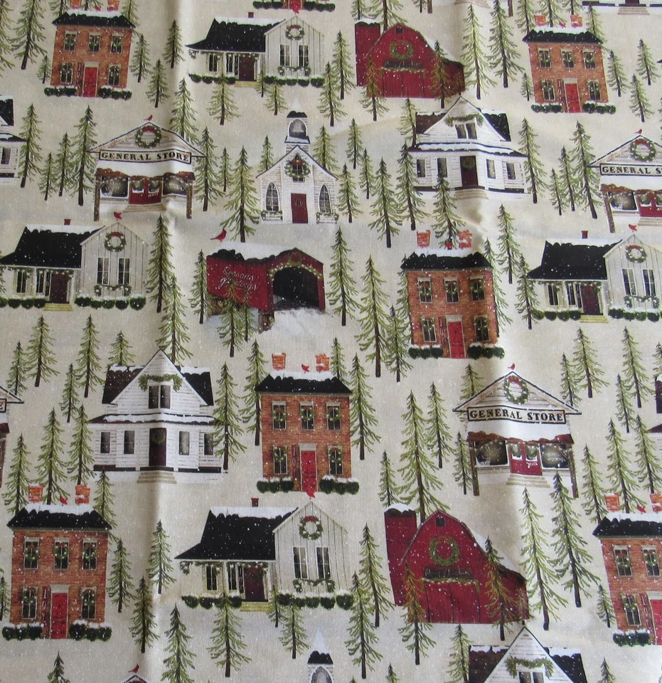 1-2/3 yds RUSTIC SNOW VILLAGE Beth Albert Benartex Christmas Quilt Cotton Fabric - Image 1 of 2