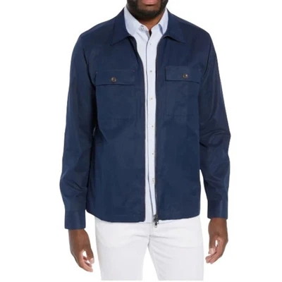 TED BAKER классический полный молнии Shacket рубашка куртка мужчин 6/XL синий итальянская ткань EUC - Изображение 1 из 4