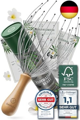HELDSON Premium Kopfmassage Spinne [28 Finger] FSC®100% - inkl. deutscher Anleitung,
