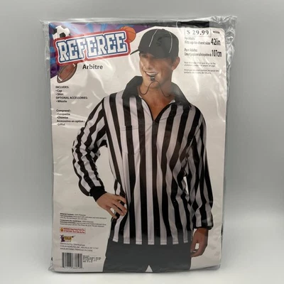 Disfraz de árbitro de fútbol Halloween para hombre gorra y camisa hasta 42" pecho Foto 1 de 4