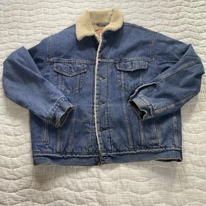 Levis 70520 Sherpa Trucker Jacket Mens Large Blue Denim Lined Western Workwear - Picture 1 of 12