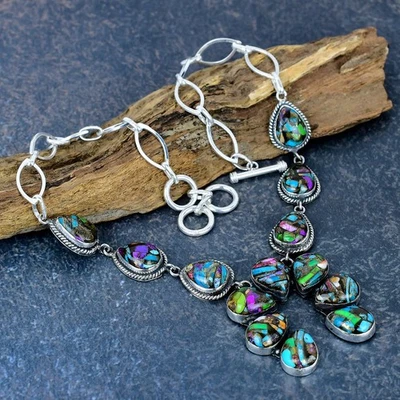 Collar Fiesta Kingman Turquesa Piedras Preciosas Hecho a Mano Plata de Ley 925 Joyería Foto 1 de 4