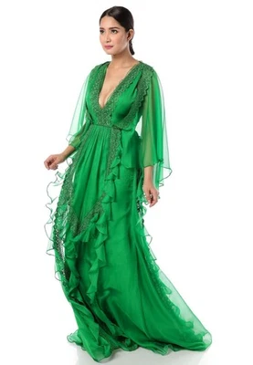 Green evening gown with butterfly sleeves, size M - Image 1 of 3