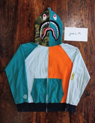 Bape Shark Hoodie Patchwork PONR Crazy Color Camo Teal and Orange Large rare - Image 1 of 4