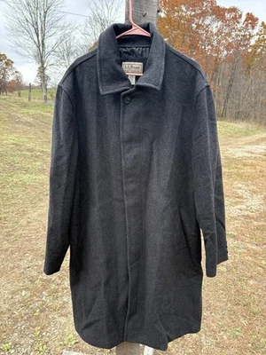 Vtg LL Bean Wool Cashmere Blend Classic Trench Coat Gray Black Men's XL Tall - Image 1 of 4