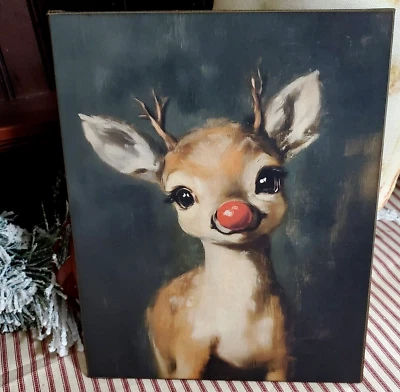 CUTE RUDOLPH RUDOLF OLD STEAMPUNK GOTHIC VICTORIAN VINTAGE STYLE CHRISTMAS SIGN - Image 1 of 4