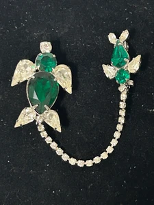 Vintage Green & Clear Rhinestone Bird Sweater Guard Scatter Pins - Picture 1 of 7