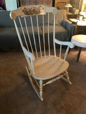 Vintage ROCKING CHAIR Rocker, Ivory with Gold Harvest Stencil Cover