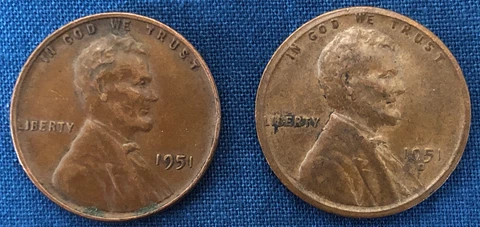 1951-P Thick Rim & 1951-D Lincoln Cent  Flattened Rim Cover