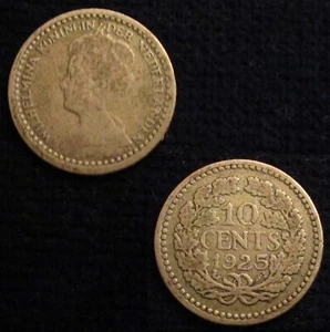 NIEDERLANDE, WILHELMINA, 10 CENT 1925, SILBER, GVF. - Bild 1 von 1