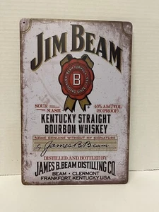Jim Beam Vintage Style Tin Metal Bar Sign Poster Man Cave New Sour Mash Bourbon - Picture 1 of 1