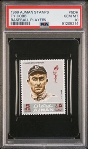 TY COBB - 1969 Ajman Stamps 5DH Champions of Sport PSA 10 Gem Mint (Pop 12) - Picture 1 of 2