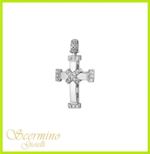 PENDENTE CROCE UOMO ORO BIANCO 18K : DIAMANTI NATURALI 0.15 CARATI - IDEA REGALO - Picture 1 of 4