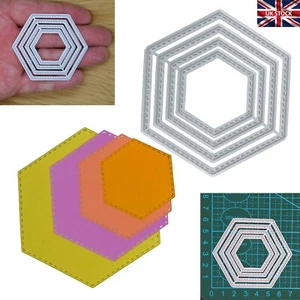 Nest of 4 Hexagon Stitch Patterned Metal Cutting Dies, Card Making, Crafts, J1 - Picture 1 of 8