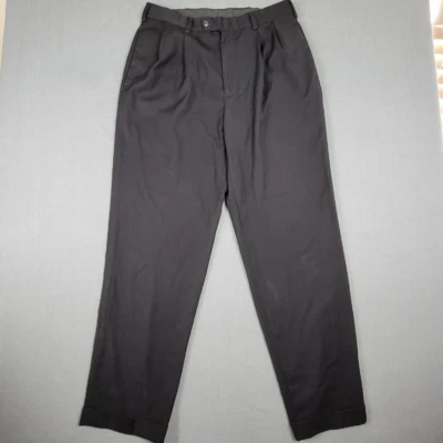 John Henry Pants Mens 34x32 Black Career Slacks Pleated Cuffed  - Image 1 of 4