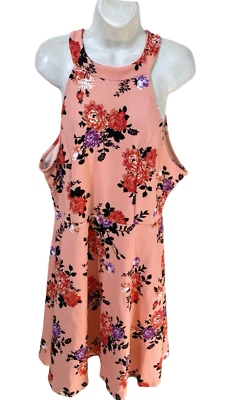 Juniors' Halter Neck Skater Dress - No Boundries Pink Floral Size 3X  XXXL NWOT - Image 1 of 4