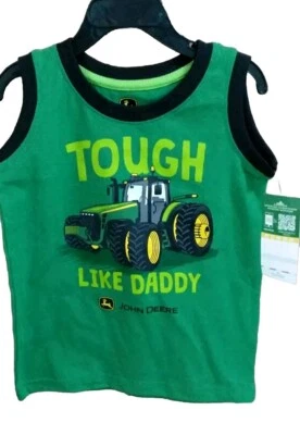 John Deere Boys Sleeveless Shirt 'S TOUGH LIKE DADDY, Size 3T- NWT — 第 1/2 张图片