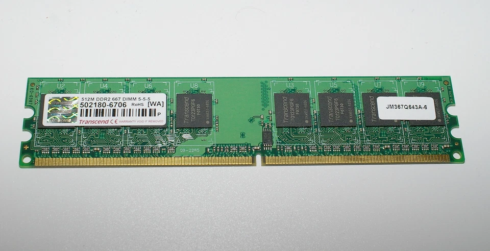 RAM Transcend JM367Q643A-6 (512MB, DDR2 SDRAM, 667 MHz, DIMM 240-pol - Bild 1 von 1