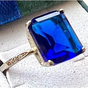 Anillo de zafiro de plata esterlina 925 corte esmeralda joyería talla 6 7 8 9 creado en laboratorio - Imagen 1 de 9