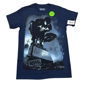 Marvel Size S Navy Blue SpiderMan Venom 'Here Lies Eddie Brock' Graphic T-Shirt - Picture 1 of 6