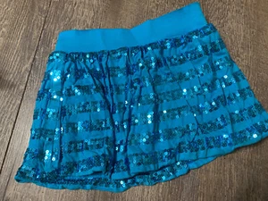 justice sz 10 turqoise blue sequin skirt skort shorts guc - Picture 1 of 4