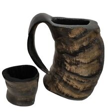 Medieval Buffalo Tankard Horn Drinking Ale Beer Wine with Shot Whiskey Cup 350ML