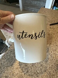 TARGET THRESHOLD STONEWARE WHITE BLACK CERAMIC UTENSILS HOLDER KITCHEN CROCK  - Picture 1 of 7