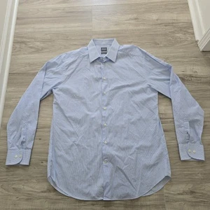 Armani Collezioni Mens Shirt 41 16 Blue Check Cotton Button Long Sleeve - Picture 1 of 11