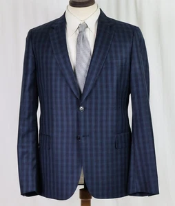NEW PAUL SMITH *Italy* Navy Blue Shadow Tartan Plaid Coat Jacket Soho Slim 40 R - Picture 1 of 7