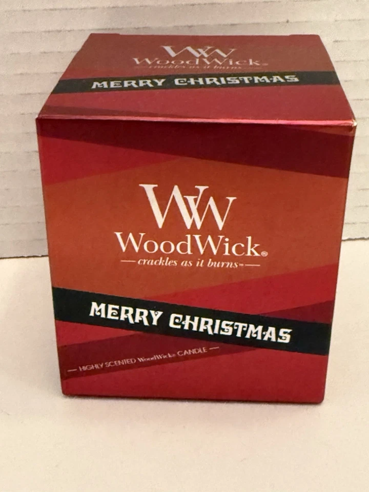 New WoodWick Jar Candle “Merry Christmas” Scent Red Crackles as it Burns 3.2 Oz - Image 1 of 4