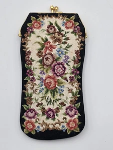 Vintage Blumen Gobelin Brillenetui 6,5" Kiss Lock Verschluss - Bild 1 von 6