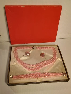 Vintage Pink Necklace/Bracelet Earrings Set  - Image 1 of 4