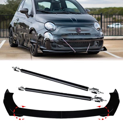 For Fiat 500 Front Bumper Lip Spoiler Splitter Body Kit+Strut Rods - Imagem 1 de 4