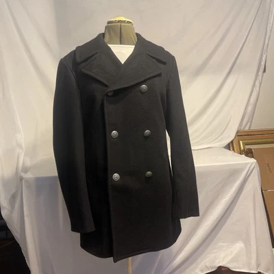 Vintage WW2 U.S. Navy Officers 100% Wool Double Breasted Black Peacoat Size 40L - Image 1 of 4