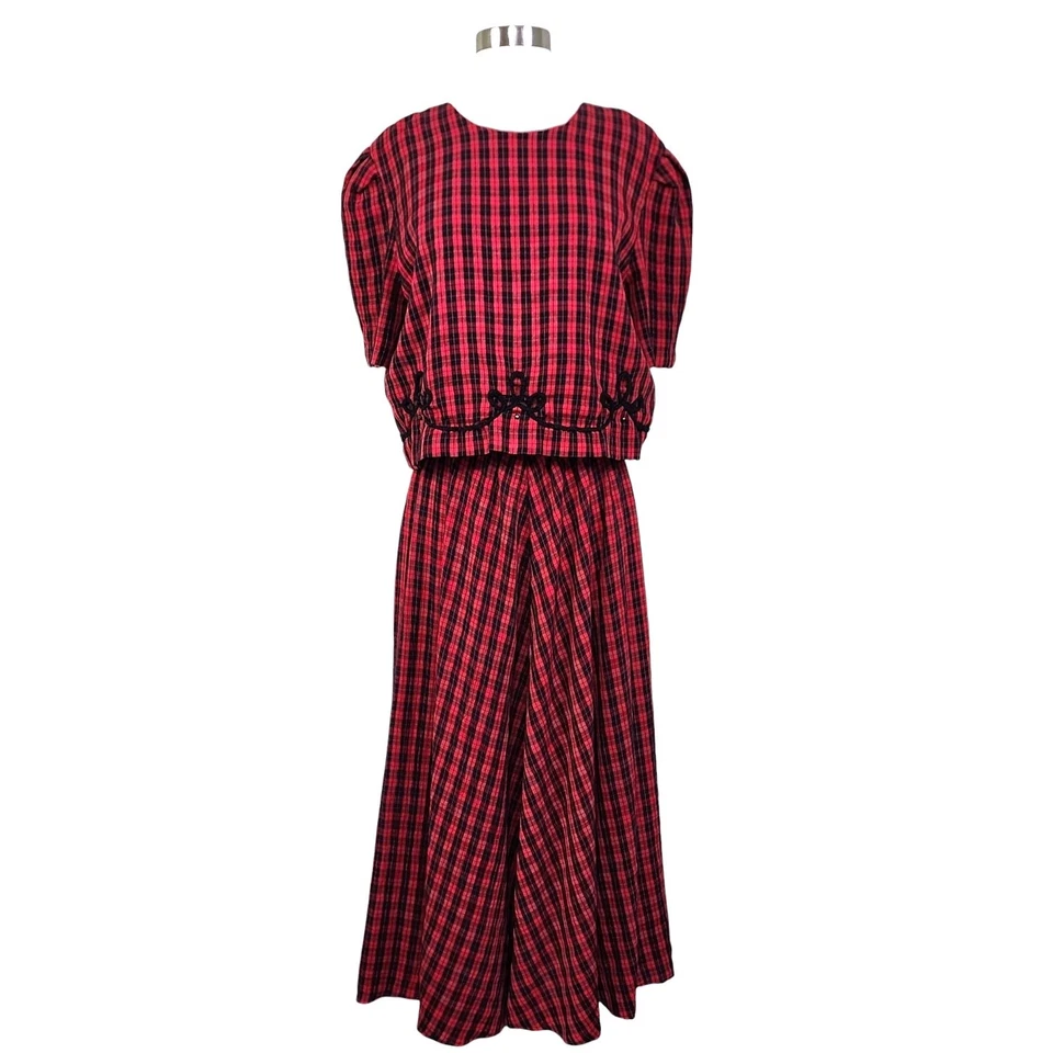 Maxi Vestido Miss Dorby Mujer Vintage Cuadros Capas Talla 18 Rojo Negro Con Cuentas Foto 1 de 4