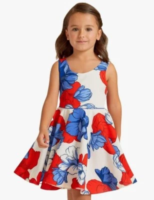 Abel & Lula Girls Designer Blue Red A-Line Floral Dress Size 14 Retail $123 - Image 1 of 4