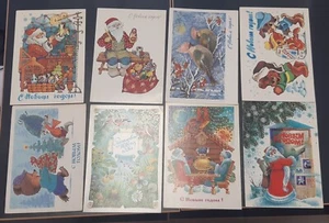 Postales de Navidad Año Nuevo URSS 1980 8 piezas - Imagen 1 de 11