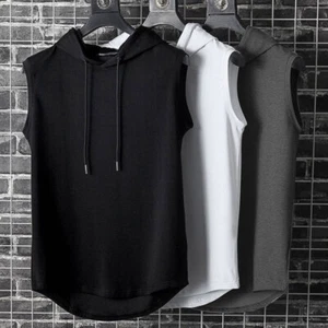 Men Gym Sleeveless Hoodie Fitness Sports Muscle Hooded Vest T-Shirt Tank Tops - Picture 1 of 16