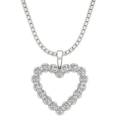 Heart Pendant Necklace Round Cut Diamond VVS1 F 0.90 Ct 14K White Gold 1.00 Inch - Image 1 of 4