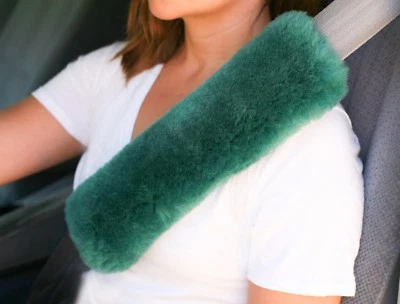 1 Green 12 inch Long Merino Sheepskin Seat Belt Shoulder Strap Pad USA made - Imagem 1 de 4