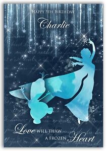 Personalised Disney inspired Frozen Elsa & Olaf 2022 Design Birthday card