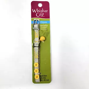 Schnurrbart City Katze Mode Halsband mit Glocke gelbe Knöpfe Kätzchen 3/8-8" - Bild 1 von 5