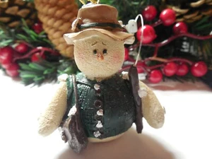 Snowman Fisherman with Trout on his Line Gone Fishing Christmas Tree Ornament - Picture 1 of 6
