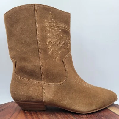 Aldo Boots Women's 8 Tan Brown Suede Western Pointed Toe Mid Calf Cowboy Booties - Image 1 of 4
