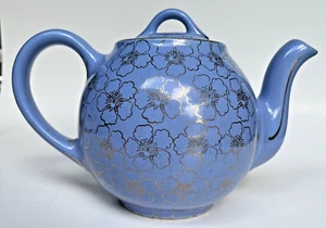 Hall 049 8-Cup Teapot & Lid Periwinkle Blue Purple w Gold Accents Vtg A01370 - Picture 1 of 5